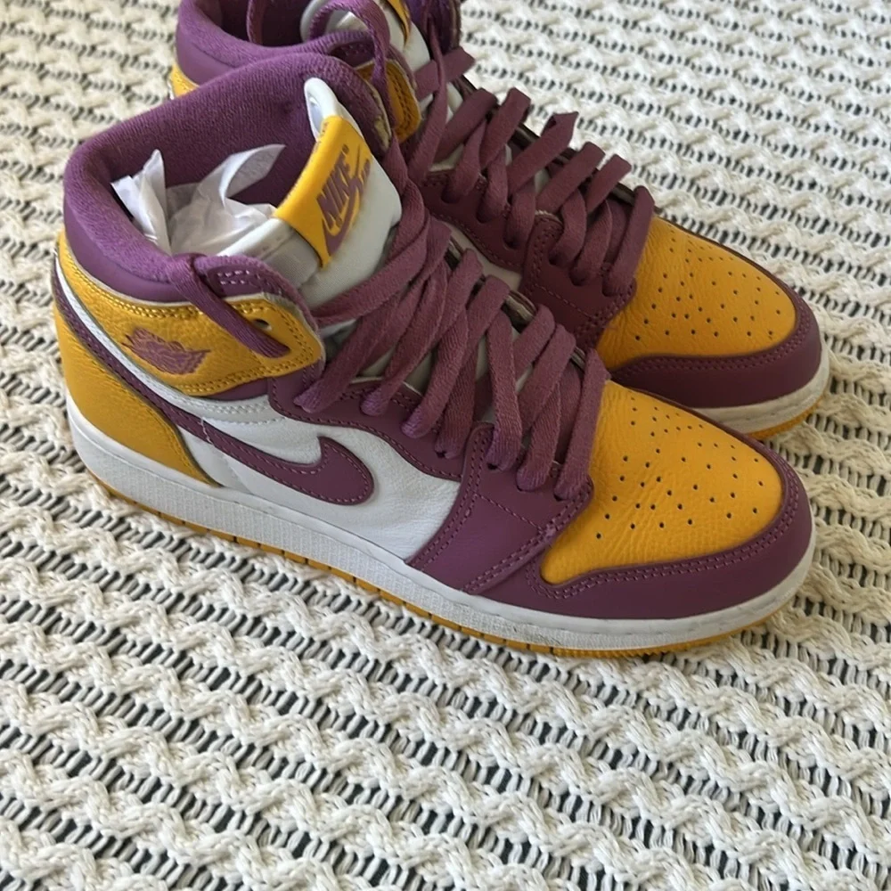NIKE AIR JORDAN 1 Retro High OG Brotherhood Purple and Yellow Sneakers | 4.5Y